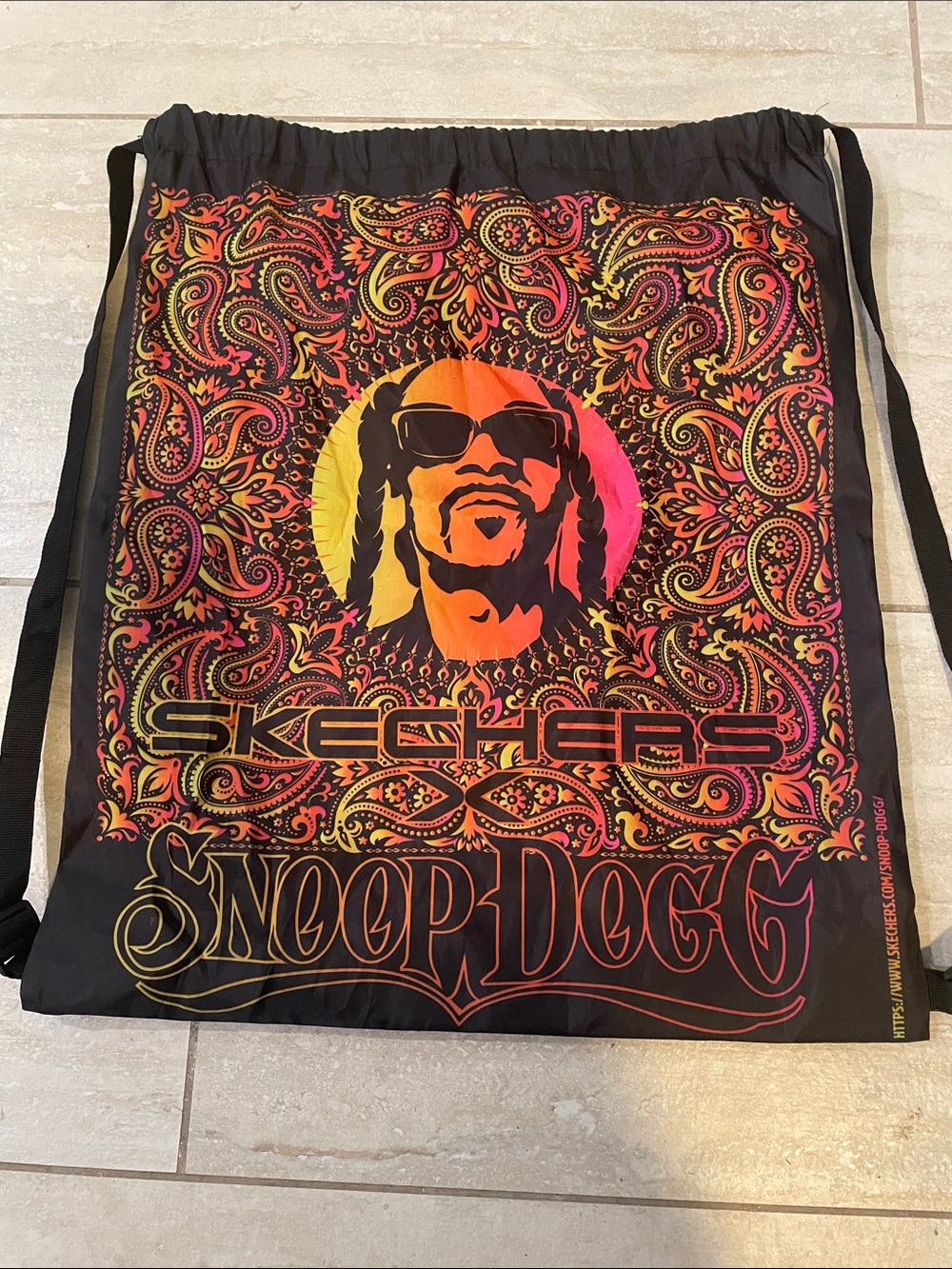 Skechers Black Drawstring Backpack with Neon Paisley Snoop Dogg Graphic